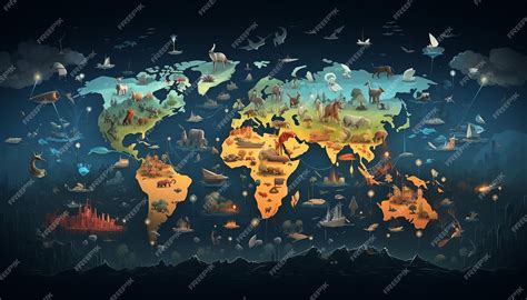 Premium AI Image | world wildlife a map of the world with different ...