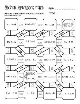 Decimal Operations Maze By Dodson S Math Store TpT