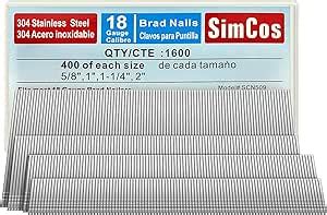 SimCos 18 Gauge Brad Nails 2 1 1 4 1 5 8 Inch 1600 Pcs 18 GA Nail