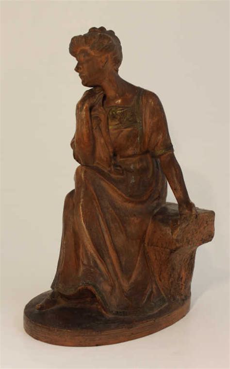 A Reprendre Léopold Savine 1861 1934 Femme Assise Pensive Statuette En Terre Cu