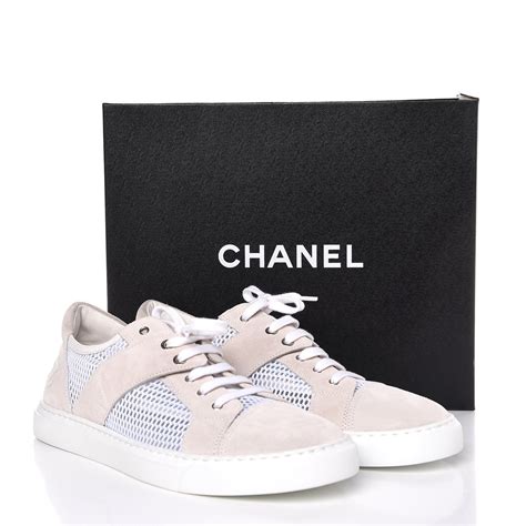 Chanel Fabric Mesh Suede Calfskin Sneakers 42 White 294220