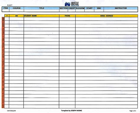 50 Free Printable Class Roster Template