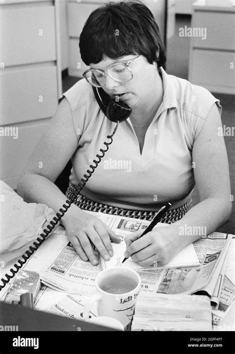 Austin Texas Usa Circa 1984 Female News Reporter Interviews Subject By Phone And Takes Notes