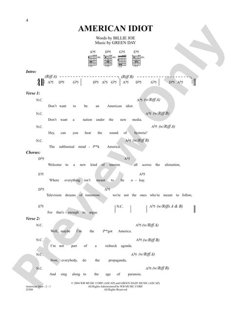 American Idiot Guitar Green Day Digital Sheet Music Download