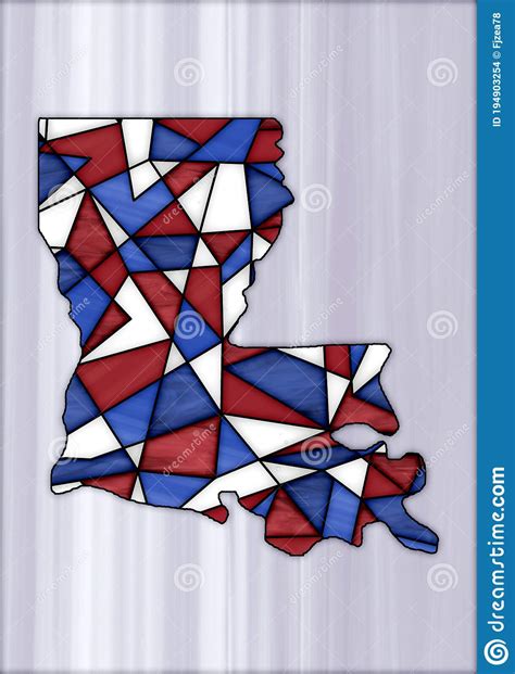 Stained Glass Style Design For Decoration With The Shape Of The Territory Of Louisiana Stock