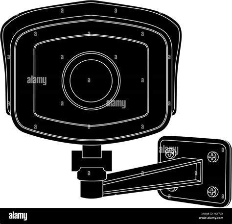 Cctv Security Camera Front View Black Outline Drawing Stock Vector