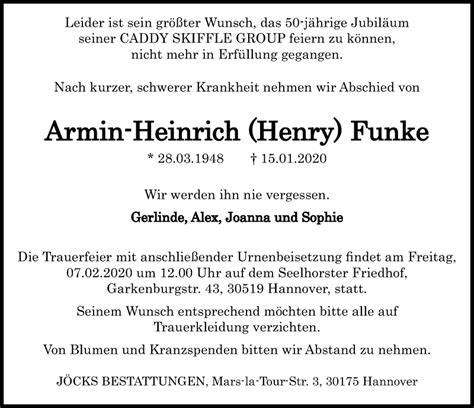 Traueranzeigen Von Armin Heinrich Funke Trauer Anzeigen De