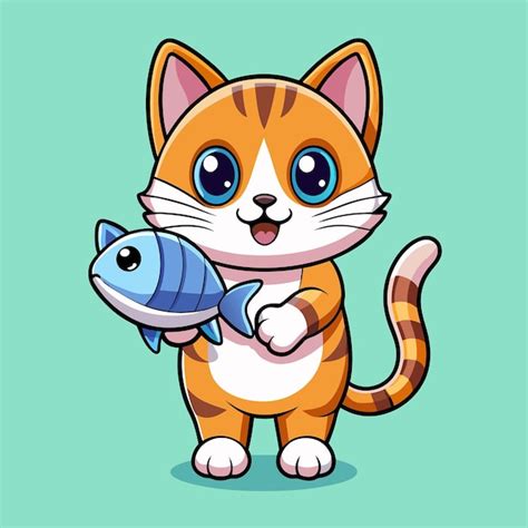 Icono Vectorial De Dibujos Animados De Un Adorable Gatito Que Sostiene