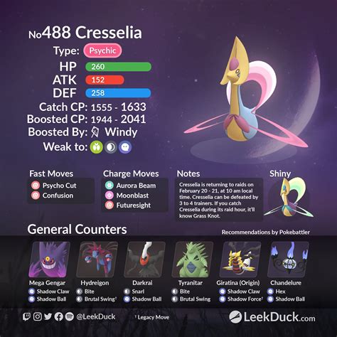 Cresselia in 5 star Raid Battles Leek Duck Pokémon GO News and