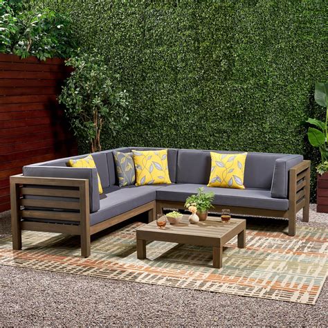 Salos 4 Piece Outdoor Wooden Sectional Set Gray And Dark Gray