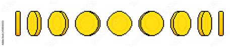 8-bit pixel art coin animation. Pixel money animated frames. Gold coin ...