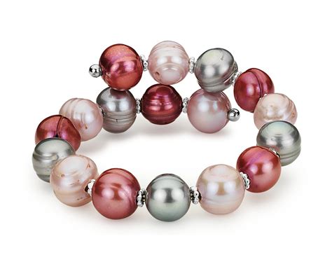 Multi Colour Freshwater Cultured Pearl Cuff Bracelet With Sterling Silver Blue Nile Uk