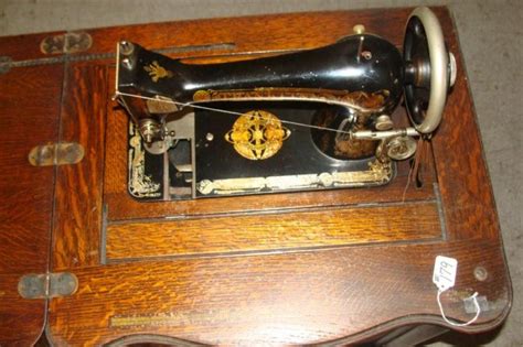 Antique Franklin Oak Cabinet Treadle Sewing Machine In Lot 179