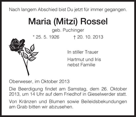 Traueranzeigen Von Maria Rossel Trauer HNA De