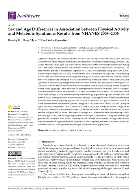 PDF Sex And Age Differences In Association Between Physical Activity