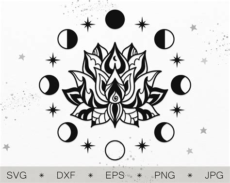 Lotus Flower Svg Moon Phases Svg Cut File Celestial Svg Etsy