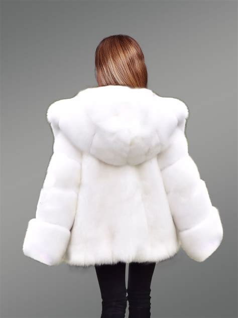 Fox Fur White Coat With Hood For A Graceful Look This Winter