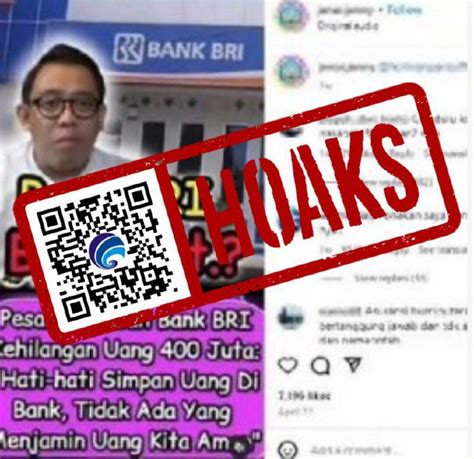 HOAKS Nasabah BRI Kehilangan Uang Rp400 Juta Karena BRI Bangkrut