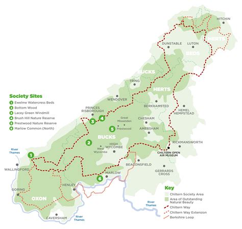 Map Of The Chilterns Nature Reserves And Heritage Sites