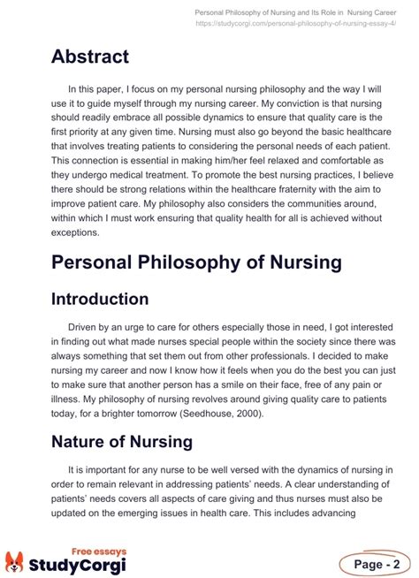 Personal Philosophy Of Nursing And Its Role In Nursing Career Free