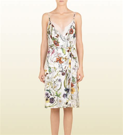 Gucci Flora Infinity Print Silk Georgette Side Knot Dress In White Lyst