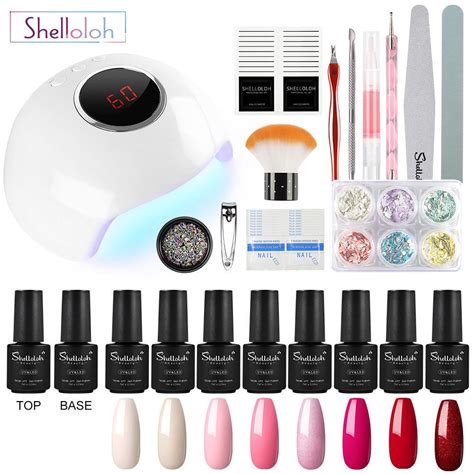 Shelloloh Nail Gel Kit Gel Polish W Nail Dryer Lamp Soak Off Nail