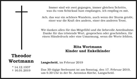 Traueranzeigen Von Theodor Wortmann Trauer In NRW De