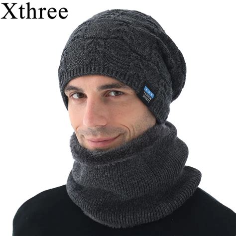 Xthree Mens Beanies Winter Skullies Knitted Hat Scarf With Lining Wool