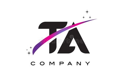 Ta T A Black Letter Logo Design With Purple Magenta Swoosh Stock Vector