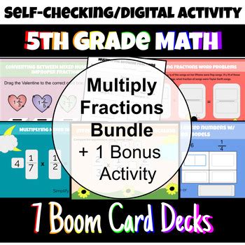 Multiply Fractions Boom Card Activity Bundle 5th 6th 7th Grade 5 NF B 4 6