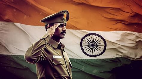 Premium Photo | Indian soldier saluting with Indian flag in background