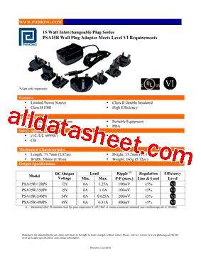 Psa R P Datasheet Pdf Phihong Usa Inc