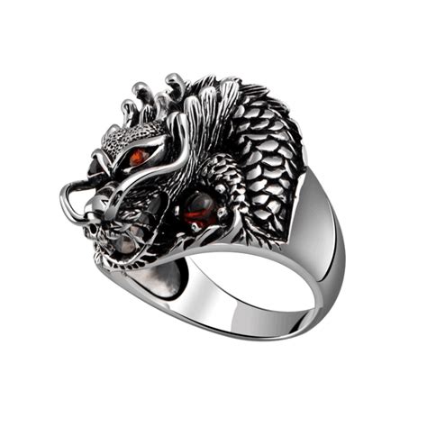 Black Dragon Head Ring in Sterling Silver 925 for Men