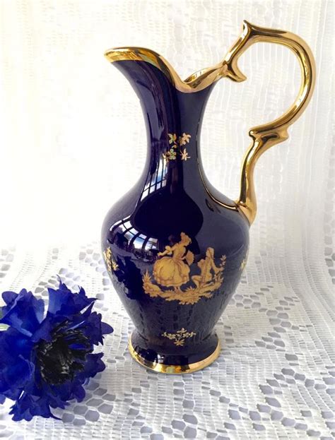 A Stunning Vintage Limoges Jug In A Rich Shade Of Cobalt Blue Hand