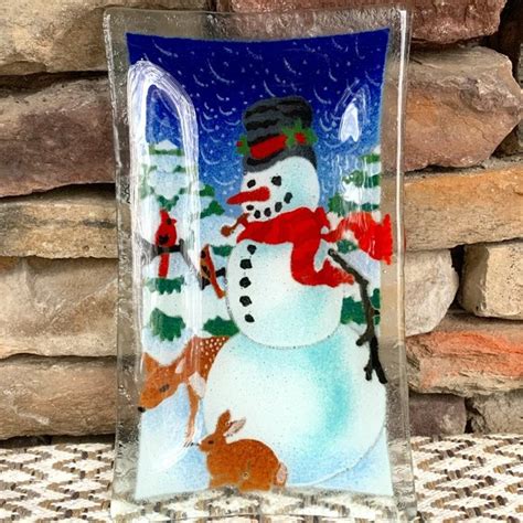 Peggy Karr Holiday Fused Glass Peggy Karr Snowman Plate Art Platter