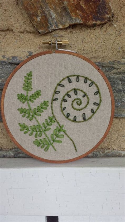 Hand Embroidery Fern Fiddlehead Hoop Art Wall Art Etsy Hand