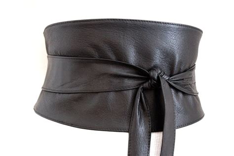 Black Corset Obi Belt Soft Leather Wide Waist Belt By Loveyaayaa