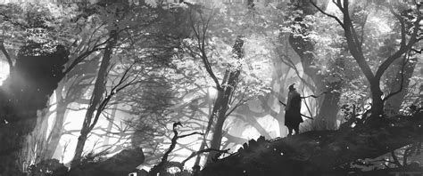 Sekiro Lonely Samurai Autumn Forest Monochrome Live Wallpaper MoeWalls