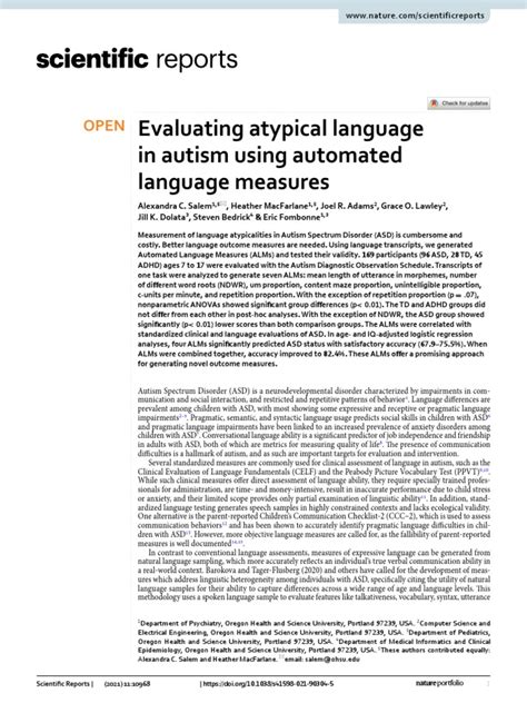 Salem Et Al 2021 - Evaluating Atypical Language in Autism | PDF ...
