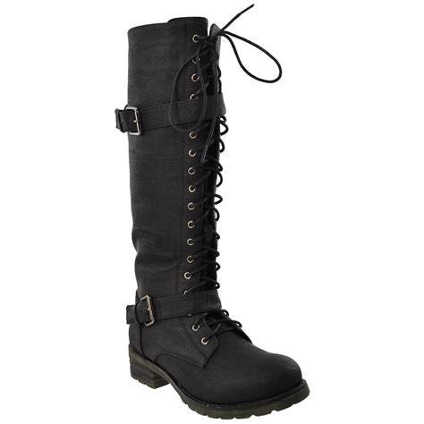 Womens Knee High Lace Up Western Boots Black Womens Knee High Boots