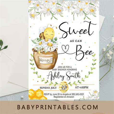 Sweet As Can Bee Cute Bumble Bee Baby Shower Invite D602 Baby