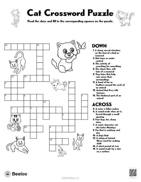 Cat-themed Crossword Puzzles • Beeloo Printables