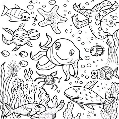 coloring pages for kids under the sea cute marine life Stock ...