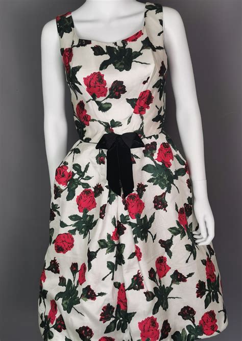 Vintage 1950s Silk Rose Print Dress For Sale At 1stdibs