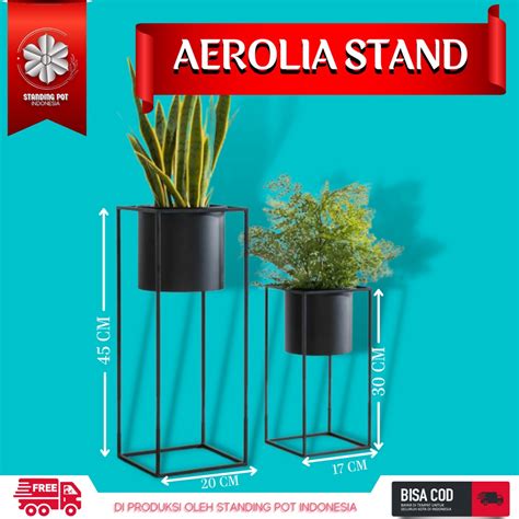 Jual Standing Pot Besi Minimalis 1 SET 2 PCS AEROLIA Stand Plant Flower