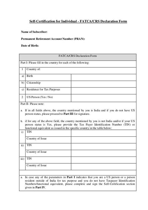 Fatca Self Declarationformat