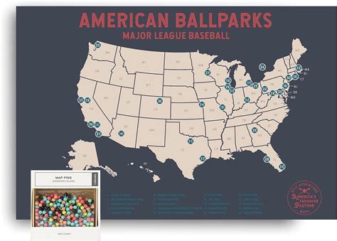 Epic Adventure Maps Major League Baseball Print Pushpins Mark Your Travels To