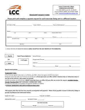 Fillable Online Lcc Transcript Request Form Fax Email Print Pdffiller