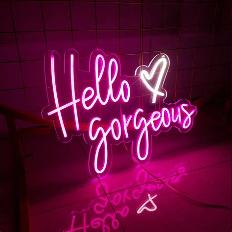 Custom Neon Sign Hello Gorgeous With Heart Lights Led For Etsy