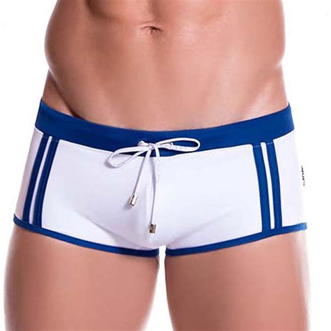 MIZOK Men S Boxer Swimwear Sexy Low Rise Bikini Briefs Swimsuit Blue